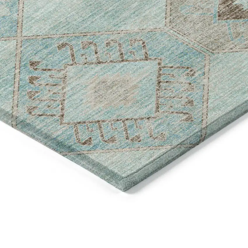 8' Teal Blue And Brown Round Aztec Washable Indoor Outdoor Area Rug Photo 7