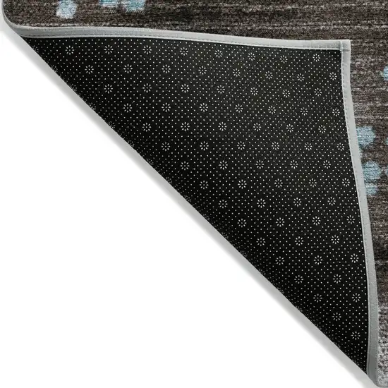 8' Teal Blue And Brown Round Geometric Washable Indoor Outdoor Area Rug Photo 9