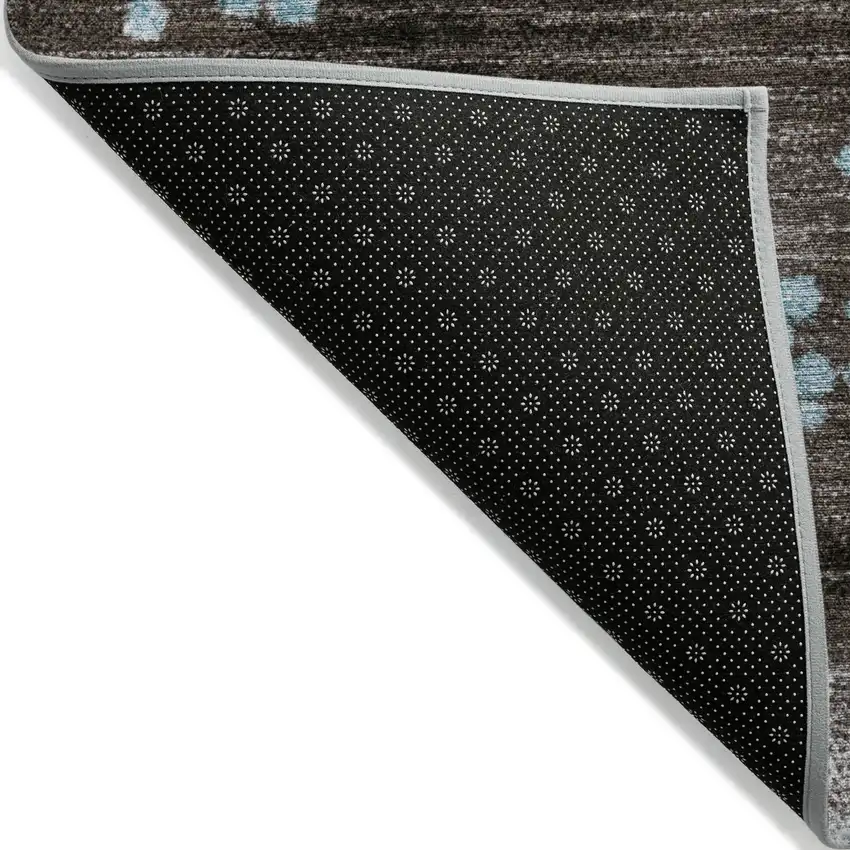 8' Teal Blue And Brown Round Geometric Washable Indoor Outdoor Area Rug Photo 9