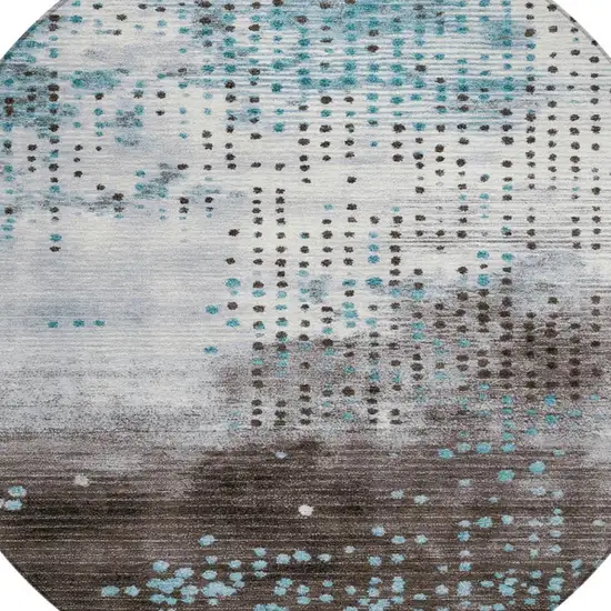 8' Teal Blue And Brown Round Geometric Washable Indoor Outdoor Area Rug Photo 8