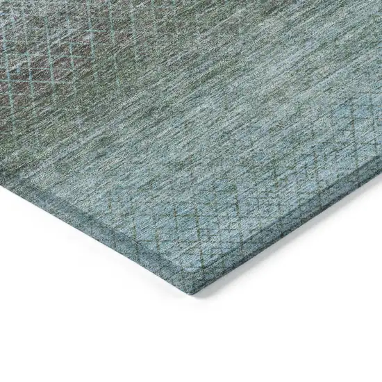 8' Teal Blue And Brown Round Geometric Washable Indoor Outdoor Area Rug Photo 7