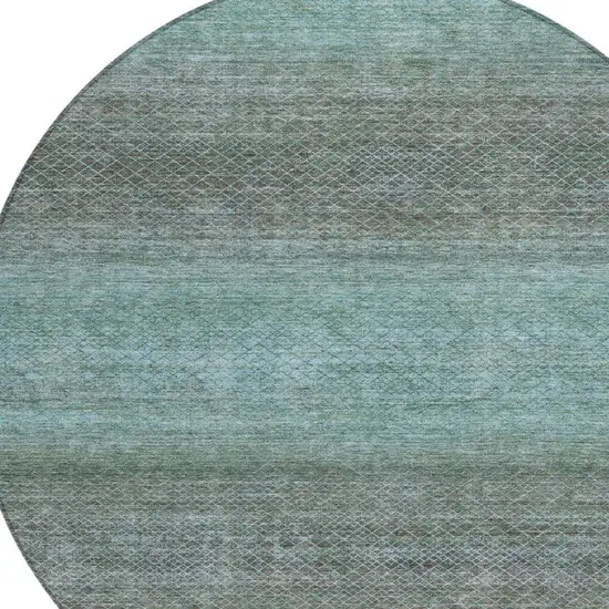8' Teal Blue And Brown Round Geometric Washable Indoor Outdoor Area Rug Photo 8
