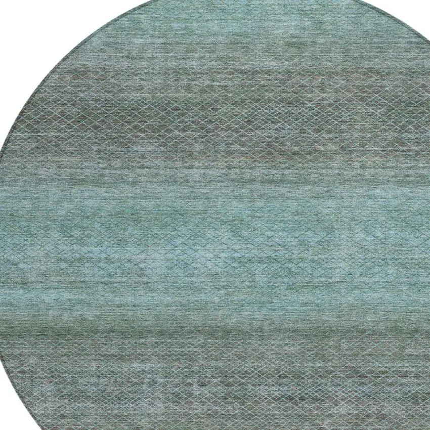 8' Teal Blue And Brown Round Geometric Washable Indoor Outdoor Area Rug Photo 8