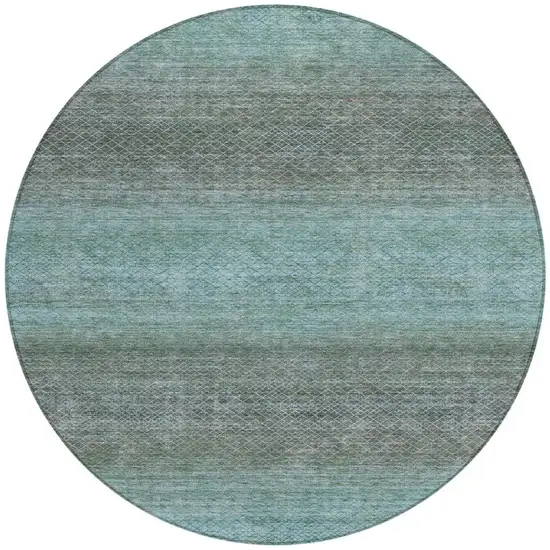 8' Teal Blue And Brown Round Geometric Washable Indoor Outdoor Area Rug Photo 4