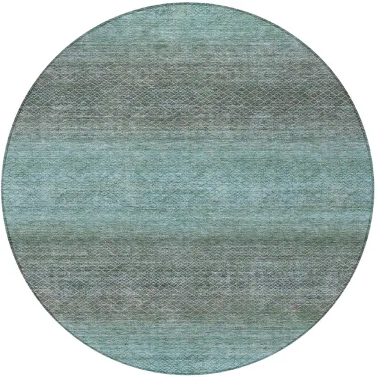 8' Teal Blue And Brown Round Geometric Washable Indoor Outdoor Area Rug Photo 3