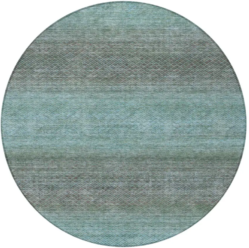 8' Teal Blue And Brown Round Geometric Washable Indoor Outdoor Area Rug Photo 3