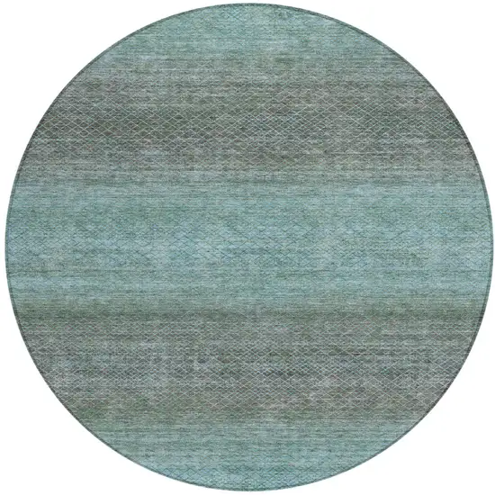 8' Teal Blue And Brown Round Geometric Washable Indoor Outdoor Area Rug Photo 1