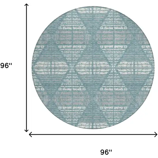 8' Teal Blue And Brown Round Geometric Washable Indoor Outdoor Area Rug Photo 9