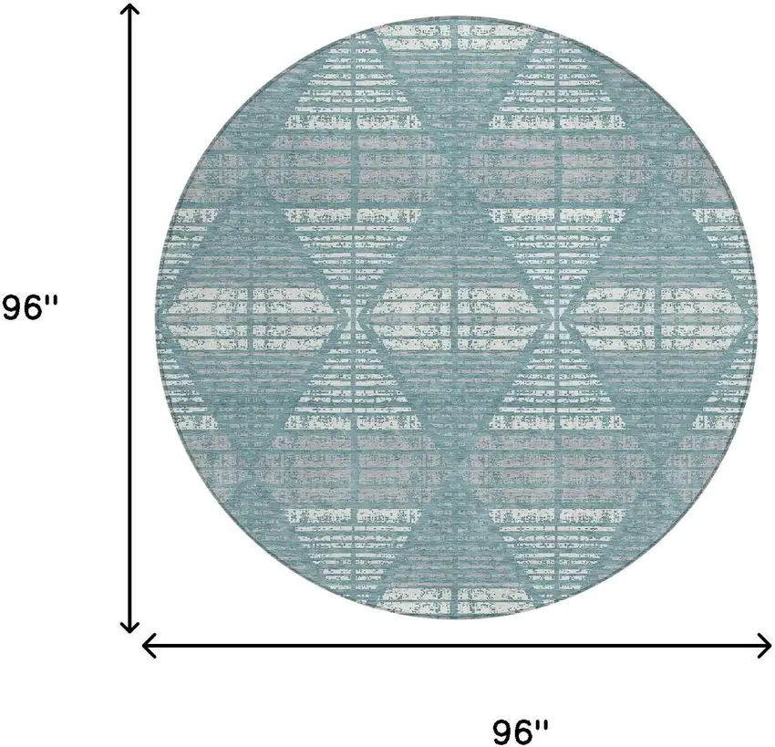 8' Teal Blue And Brown Round Geometric Washable Indoor Outdoor Area Rug Photo 9