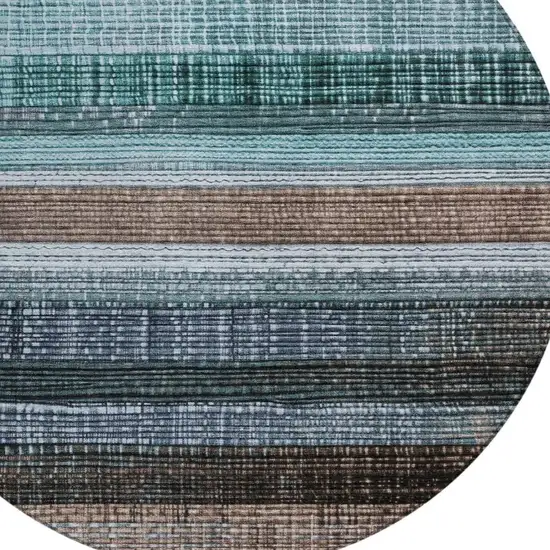 8' Teal Blue And Brown Round Striped Washable Indoor Outdoor Area Rug Photo 4