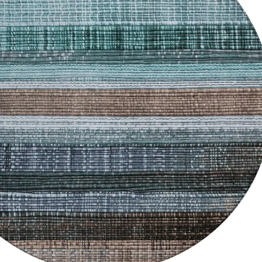 8' Teal Blue And Brown Round Striped Washable Indoor Outdoor Area Rug Photo 4