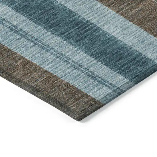 8' Teal Blue And Brown Round Striped Washable Indoor Outdoor Area Rug Photo 8