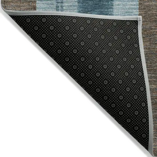 8' Teal Blue And Brown Round Striped Washable Indoor Outdoor Area Rug Photo 5