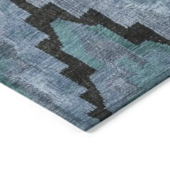 8' Teal Blue And Charcoal Round Aztec Washable Indoor Outdoor Area Rug Photo 7