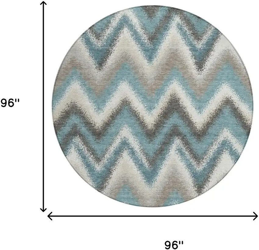 8' Teal Blue And Charcoal Round Geometric Washable Indoor Outdoor Area Rug Photo 6