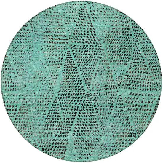 8' Teal Blue And Charcoal Round Geometric Washable Indoor Outdoor Area Rug Photo 5