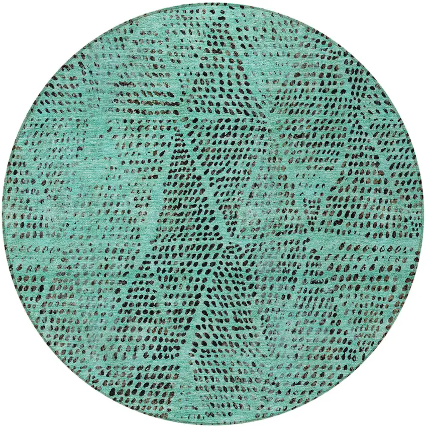 8' Teal Blue And Charcoal Round Geometric Washable Indoor Outdoor Area Rug Photo 5