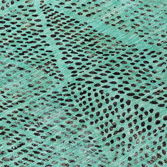 8' Teal Blue And Charcoal Round Geometric Washable Indoor Outdoor Area Rug Photo 4