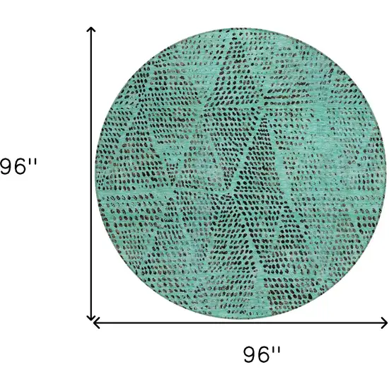 8' Teal Blue And Charcoal Round Geometric Washable Indoor Outdoor Area Rug Photo 3