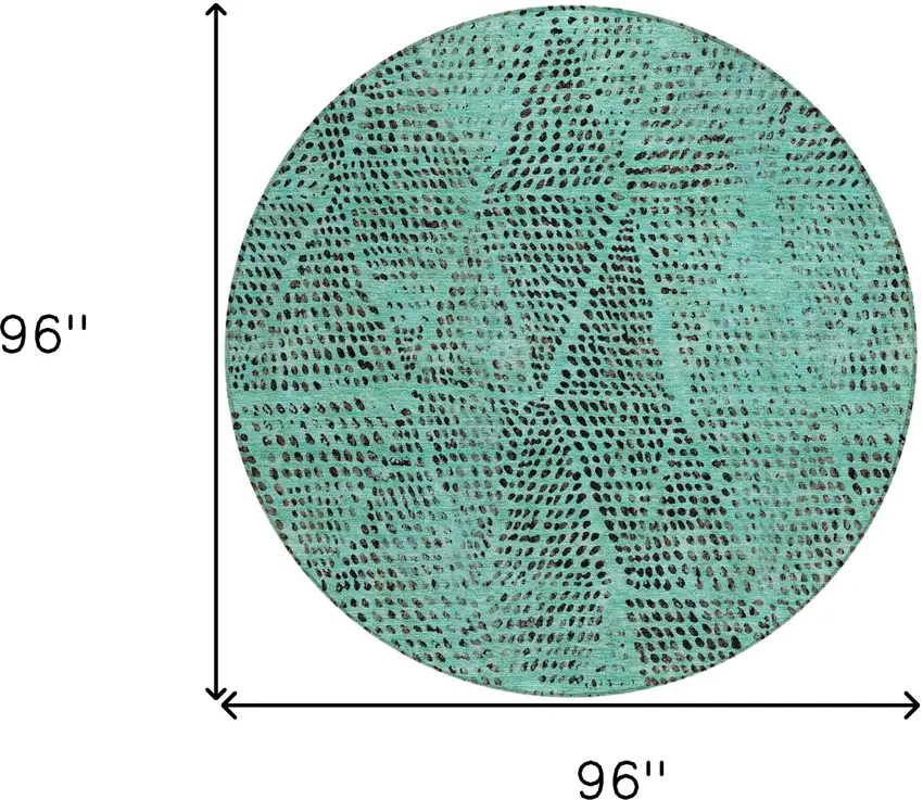8' Teal Blue And Charcoal Round Geometric Washable Indoor Outdoor Area Rug Photo 3