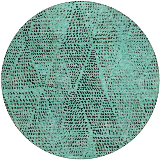 8' Teal Blue And Charcoal Round Geometric Washable Indoor Outdoor Area Rug Photo 2