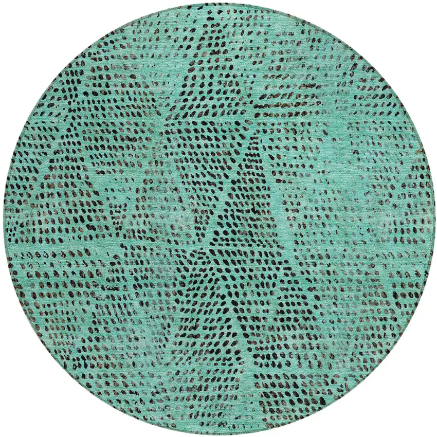 8' Teal Blue And Charcoal Round Geometric Washable Indoor Outdoor Area Rug Photo 2
