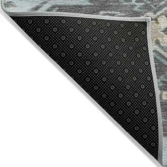 8' Teal Blue And Charcoal Round Tribal Washable Indoor Outdoor Area Rug Photo 8