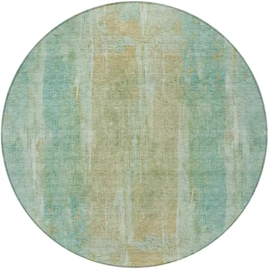8' Teal Blue And Copper Round Abstract Washable Indoor Outdoor Area Rug Photo 5