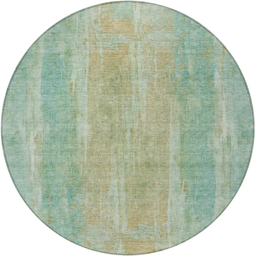 8' Teal Blue And Copper Round Abstract Washable Indoor Outdoor Area Rug Photo 5
