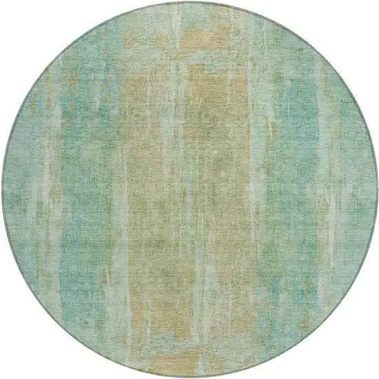 8' Teal Blue And Copper Round Abstract Washable Indoor Outdoor Area Rug Photo 2