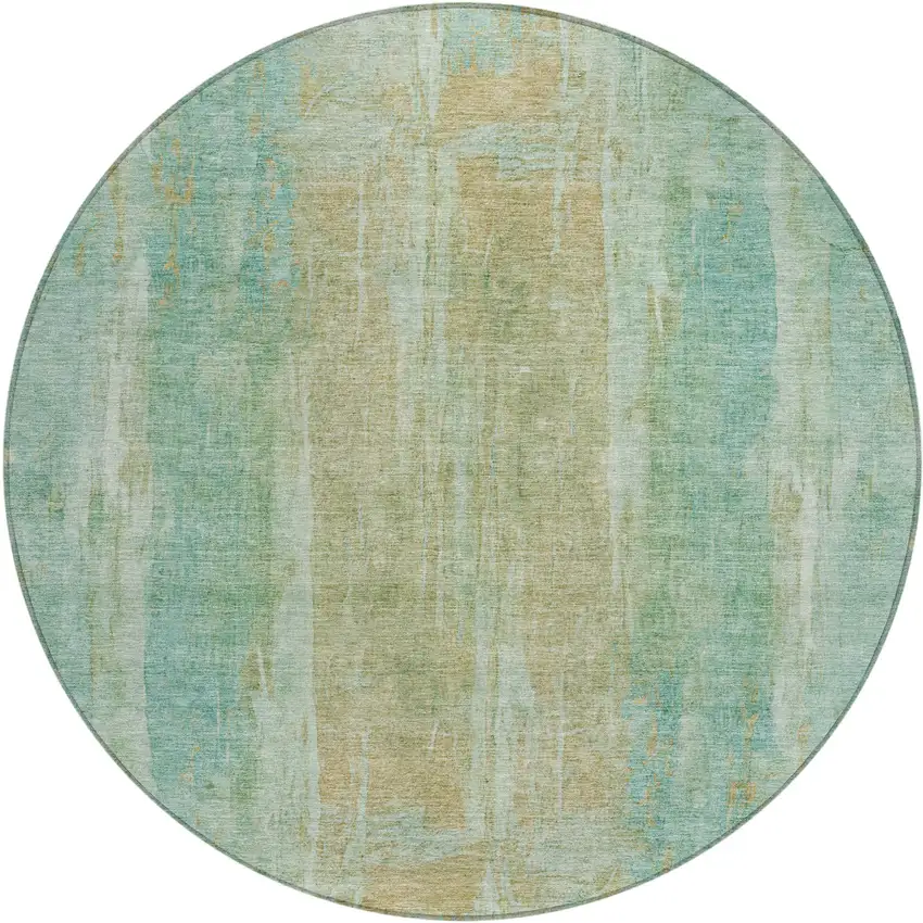 8' Teal Blue And Copper Round Abstract Washable Indoor Outdoor Area Rug Photo 2