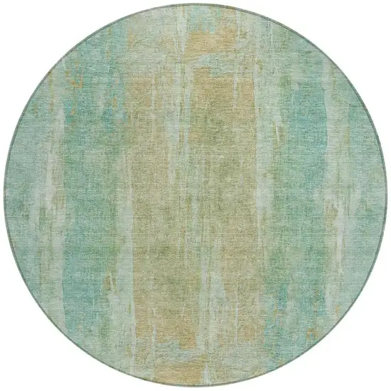 8' Teal Blue And Copper Round Abstract Washable Indoor Outdoor Area Rug Photo 4