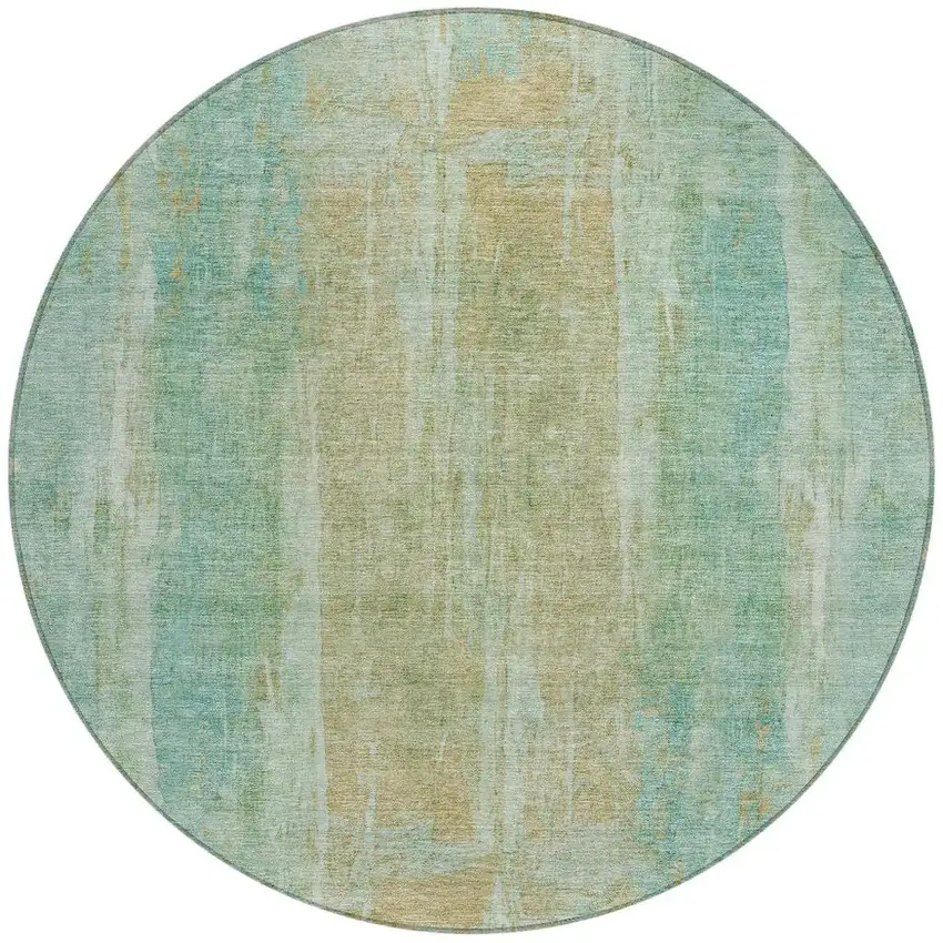 8' Teal Blue And Copper Round Abstract Washable Indoor Outdoor Area Rug Photo 4
