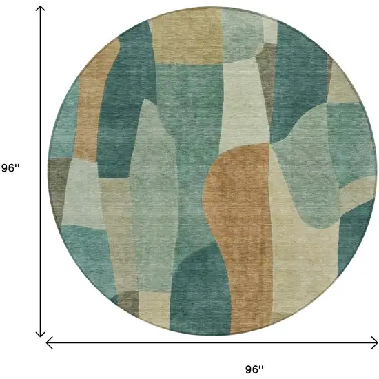 8' Teal Blue And Copper Round Abstract Washable Indoor Outdoor Area Rug Photo 9
