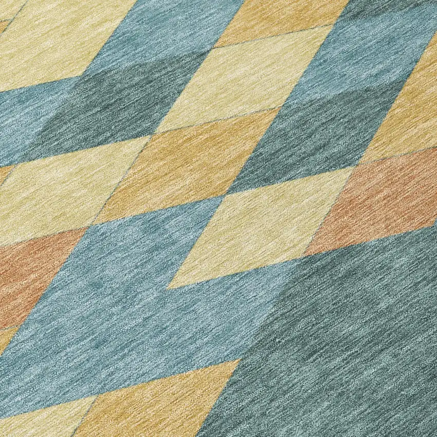 8' Teal Blue And Copper Round Geometric Washable Indoor Outdoor Area Rug Photo 6