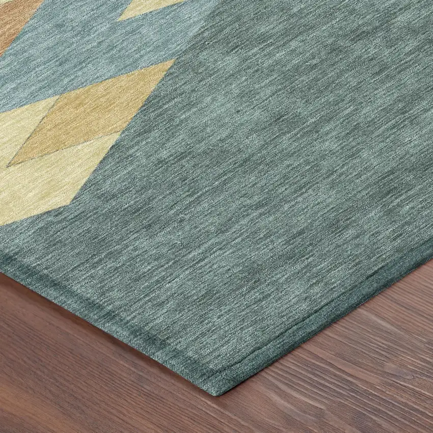 8' Teal Blue And Copper Round Geometric Washable Indoor Outdoor Area Rug Photo 5
