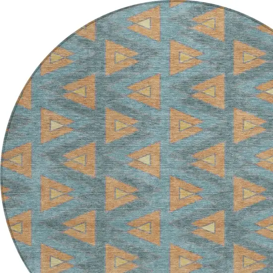 8' Teal Blue And Copper Round Geometric Washable Indoor Outdoor Area Rug Photo 3