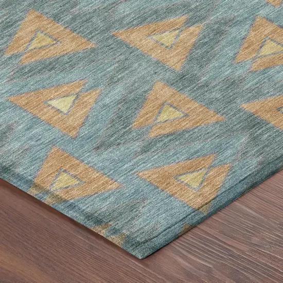 8' Teal Blue And Copper Round Geometric Washable Indoor Outdoor Area Rug Photo 5
