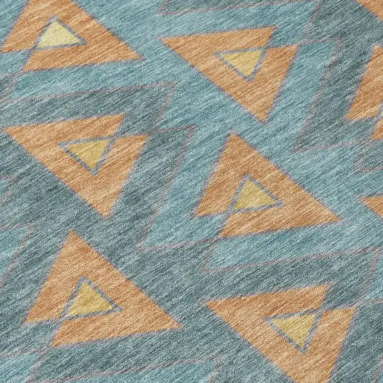 8' Teal Blue And Copper Round Geometric Washable Indoor Outdoor Area Rug Photo 6