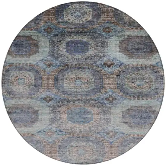 8' Teal Blue And Copper Round Medallion Washable Indoor Outdoor Area Rug Photo 3