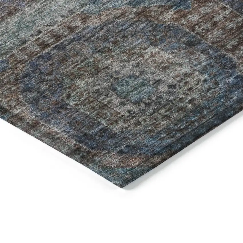 8' Teal Blue And Copper Round Medallion Washable Indoor Outdoor Area Rug Photo 7