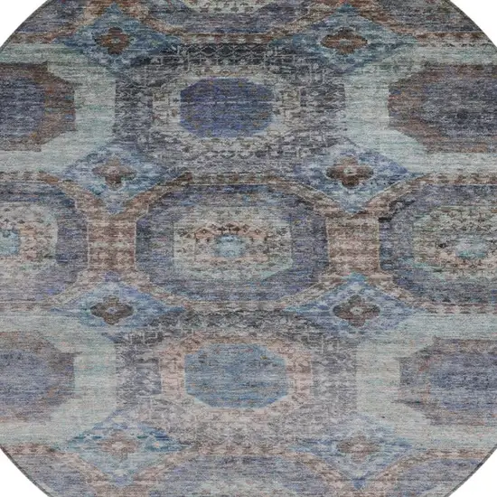 8' Teal Blue And Copper Round Medallion Washable Indoor Outdoor Area Rug Photo 4