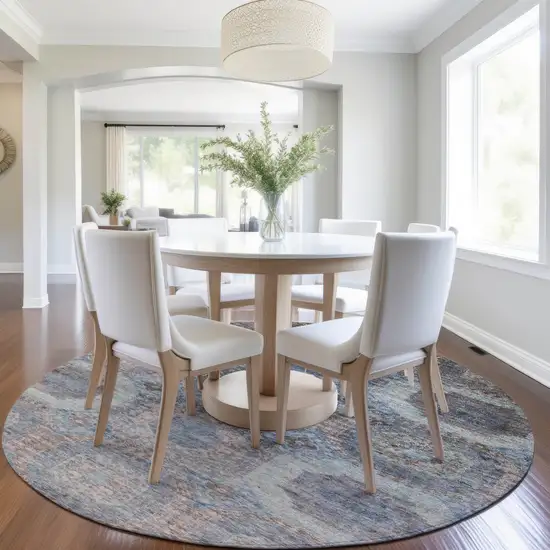 8' Teal Blue And Copper Round Medallion Washable Indoor Outdoor Area Rug Photo 6