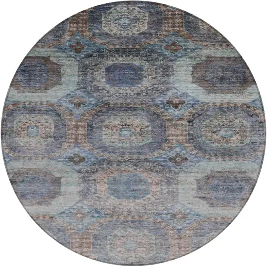 8' Teal Blue And Copper Round Medallion Washable Indoor Outdoor Area Rug Photo 1