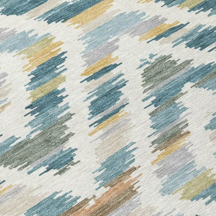 8' Teal Blue And Copper Round Tribal Washable Indoor Outdoor Area Rug Photo 2