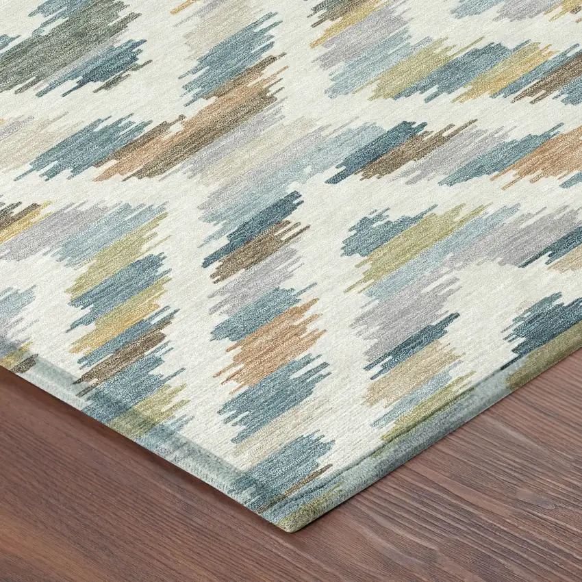 8' Teal Blue And Copper Round Tribal Washable Indoor Outdoor Area Rug Photo 7