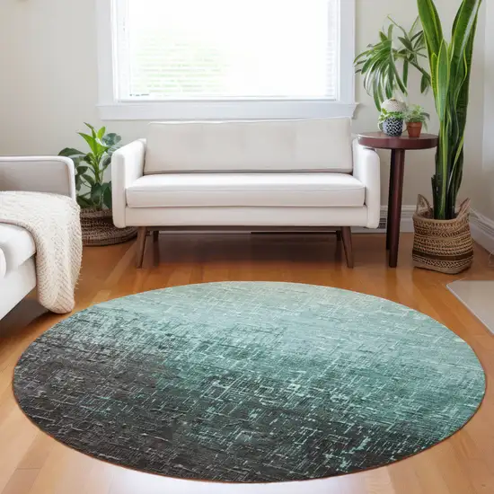 8' Teal Blue And Dark Gray Round Ombre Washable Indoor Outdoor Area Rug Photo 8