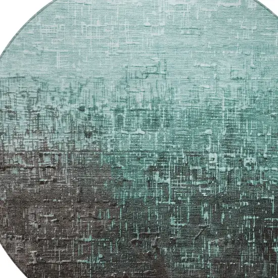 8' Teal Blue And Dark Gray Round Ombre Washable Indoor Outdoor Area Rug Photo 5
