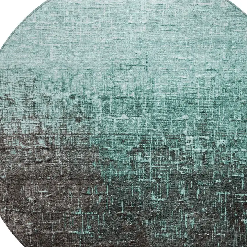 8' Teal Blue And Dark Gray Round Ombre Washable Indoor Outdoor Area Rug Photo 5
