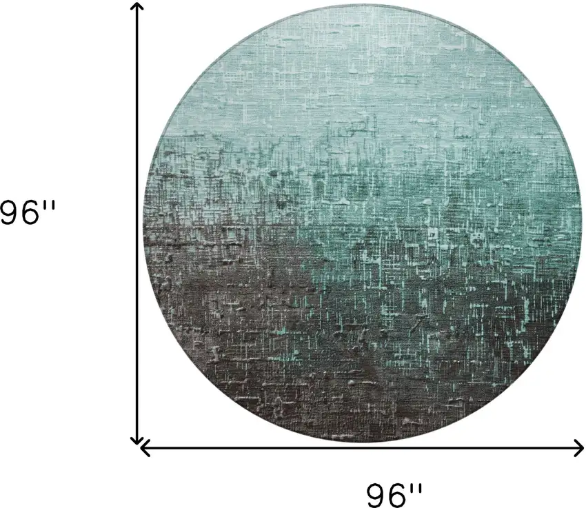 8' Teal Blue And Dark Gray Round Ombre Washable Indoor Outdoor Area Rug Photo 9